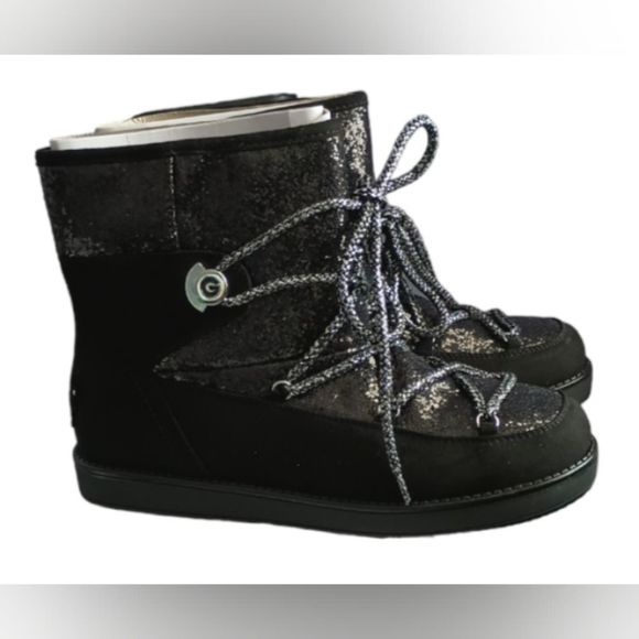 GBG GUESS Womens Black Logo Sparkle Lace up Detail Insulated Boots Size 10M - Picture 3 of 3